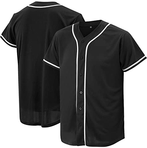Baseball Jersey for Men and Women, Baseball Shirts for Custom Button up Shirt,Hipster Hip Hop Sports Uniforms(Black,XS)