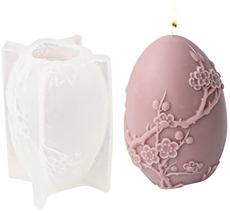 DZAY Silikonform Ostern: 3D Ei & Blume Gießformen, Silikon, Lebensmittelecht, Weich, Flexibel, Wiederverwendbar, Antihaft, Einfach zu Reinigen, 1 x Form, Weiß, 11.7 x 9.5 cm