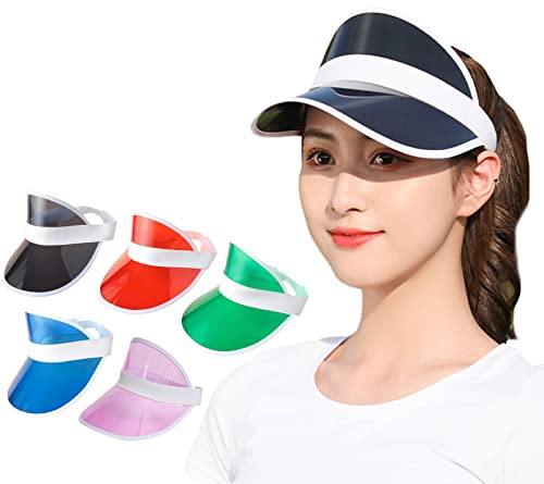 5 Stück Unisex Pub Golf Visier Festival Kunststoff Sonnenblende Hüte Sonnenschutz Tennis Visier Wasserdicht Pool Strand Sommer Visier Retro Neon Poker Hut Junggesellenabschied Kappe 80er Jahre Kostüm