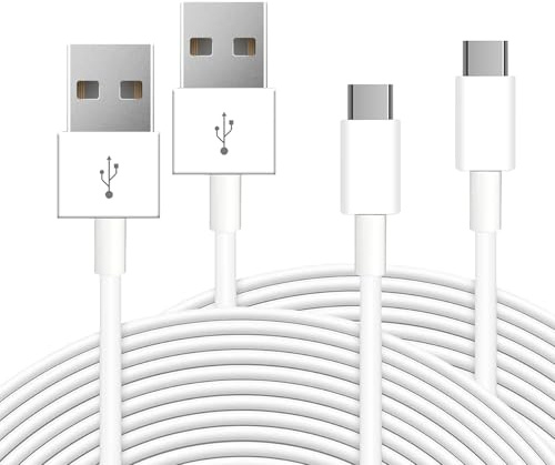 2 Pack 5M 16.4ft Long USB C Cable, Durable USB A to USB C Charging and Data Sync Cord, Power Charging Cord for Home Security Cameras, Phones, Switch Pro Controllers and More USB-C Devices-White