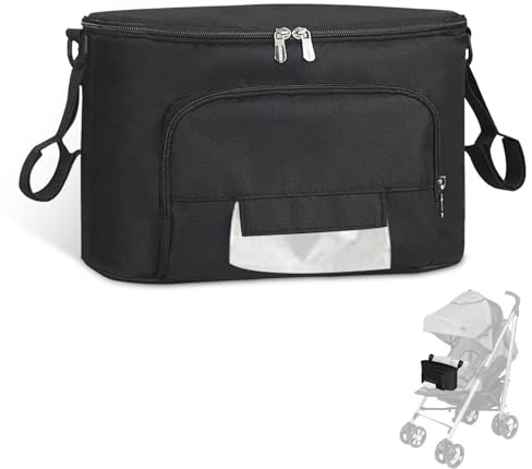 Tomotato Kinderwagen Organizer, Universelle Kinderwagen Aufbewahrungstasche mit Mehreren Taschen, Großer Kapazität Kinderwagentasche Buggy für Windeln Handys(Schwarz)