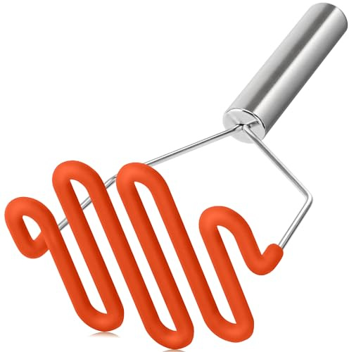 Urbanstrive Non-Scratch Silicone Potato Masher Kitchen Tool, Potatoes Masher Potato Masher Stainless Steel Wrapped in Premium Silicone, Potato Smasher, Orange