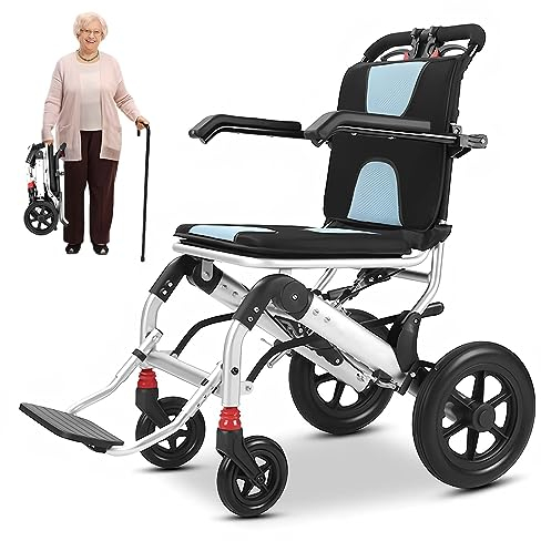 GHBXJX Ultraleicht Rollstuhl Leicht Faltbar Reiserollstuhl, Leichter Rollstühle 150 kg Belastbar, Transportrollstühle für die Wohnung und Unterwegs, Trommelbremse, Aluminium, 10.8 Kg