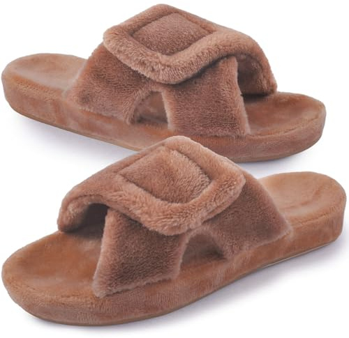 Git-up Zapatillas de Estar por Casa para Mujer Espuma de Memoria con Soporte del arco Gancho y bucle Diabético Amplio Punta abierta Zapatos de Casa Interior Exterior, Arco-Marrón 37