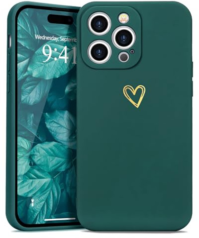 Wirvyuer Compatibile con iPhone 15 Pro Max Cover Ragazze Oro Amore Cuore | Morbido Silicone Custodia, Cover Protettiva Antiurto per ragazze e donne, Protezione Fotocamera,Cute Gold Love Case