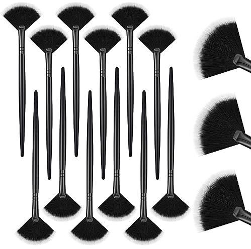 Ziliny 12 Pcs Soft Facial Fan Brush Blush Makeup Brush Face Mask Acid Applicator Multi Use Cosmetic Tools for Peel Mask Makeup for Mud Cream(Black)