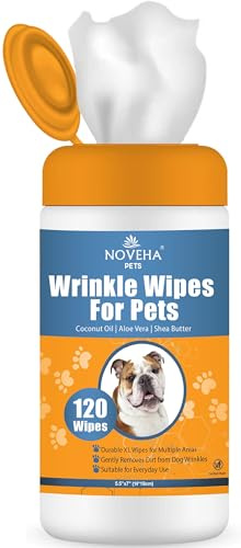 NOVEHA Wrinkle XL Lingettes pour Chiens | Lingettes Anti-Rides pour Bouledogue français, Carlin, Bouledogue Anglais – Lingettes pour Plusieurs Zones pour enlever la saleté, Les Rides, Les Plis, Les