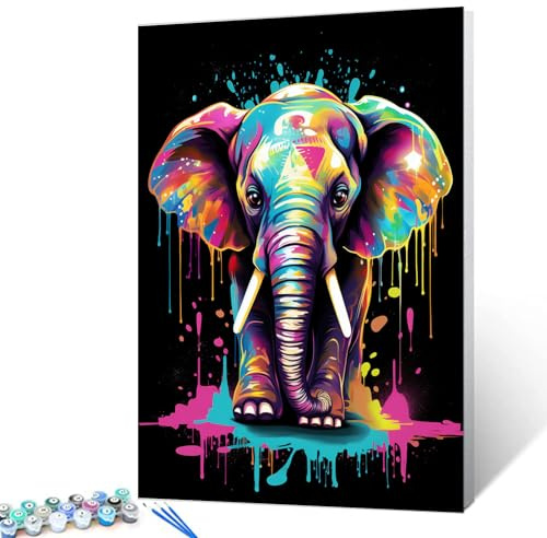 Tucocoo Graffiti-Elefant, Malen nach Zahlen für Erwachsene, DIY digitales Ölgemälde-Kits auf Leinwand mit Pinseln und Acrylpigment, niedliches Tier, schwarz, buntes Bild für Heimdekoration, 40x50 cm