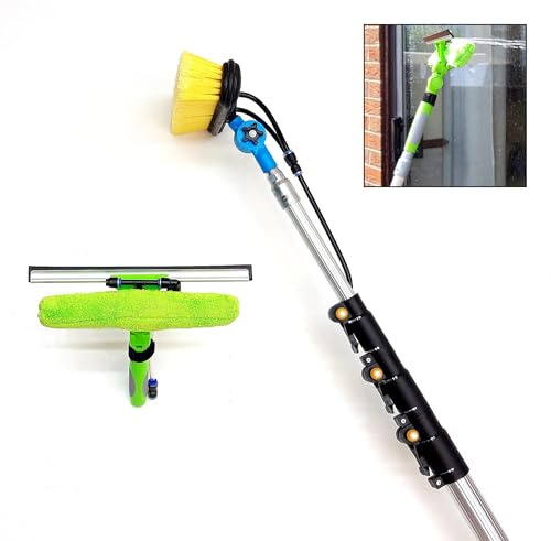 Hi-Tech 16ft-20ft-24ft Water Fed Window Cleaning Pole Conservatory Solar panel Extension Extendable Extended Telescopic Brush Squeegee Equipment Hose Fed Kit. (16ft)