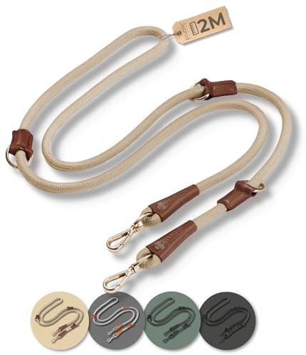 PiuPet® Correa para Perros I 3 Posiciones Ajustables I 2m de Largo I Correas para Perros Grandes y pequeños I Correa multiposicion Perro I Correa Perro Larga| Correa Perro adiestramient (Beige)