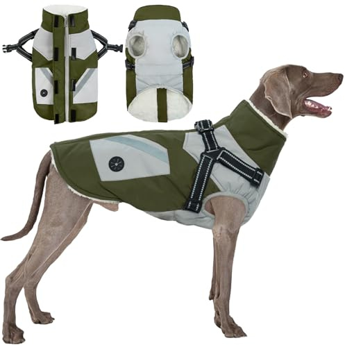 Hundemantel XXL, Hundepullover Grosse Hunde Hundemantel Labrador Winter Regenmantel Hund mit Geschirr Warm Coats & Jackets for Dogs(Armeegrün, 2XL)