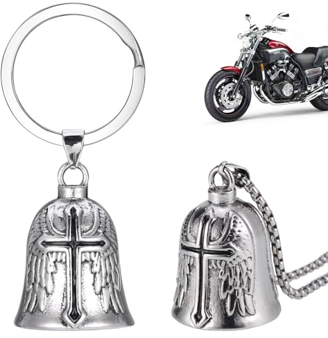 Zocipro 2Pcs Llavero Campana Guardian Moto, Motocicleta Ángel de la Guarda con Anillo Colgante y Cadena, Guardian Bell para Bicicletas, Coches, Motocicletas, Vehículos Eléctricos