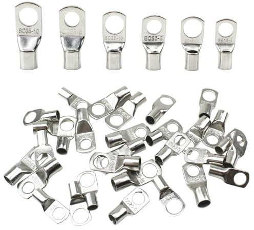 Gad2go 36 Pieces Tinned Copper Wire Lugs SC Ring Wire Terminals Connectors Bolt Hole M8 M10 Wire Lugs Battery Cable Ends for 16mm² 25mm² 35mm² Electrical Cable