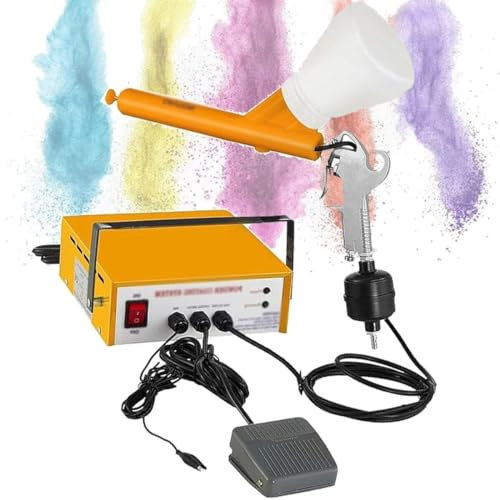 Powder Coating Gun, Electrostatic Powder Coating System, Powder Coat Machine with Foot Switch Spray Gun，Portable Powder Coating System (Yellow)