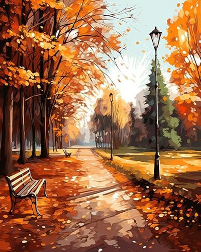 ZMHZMY Malen nach Zahlen Erwachsene, Park-Herbstszene 40 x 50cm DIY Handgemalt Ölgemälde Kits auf Leinwand Geschenk für Weihnachten Geburtstag, Home Haus Deko