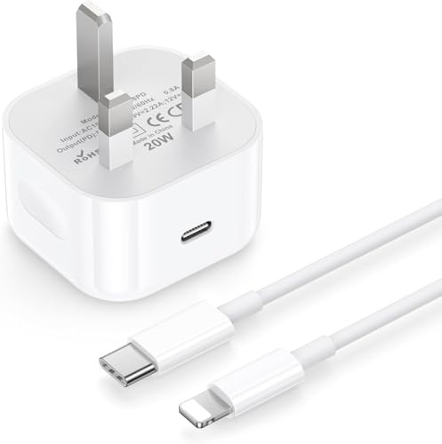 iPhone Fast Charger [MFi Certified] 20W USB C Fast Charging Plug and 2M Cable Power Delivery 3.0 UK Power Adapter USB-C Mains Charge Compatible with iPhone 14/13/12/11 Pro Max/X/XS Max/XR/8/7, iPad1