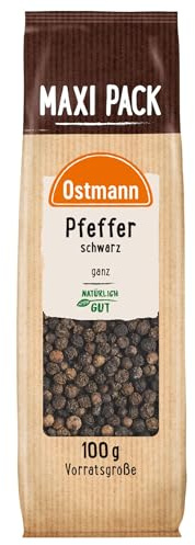 Ostmann Gewürze - Schwarze Pfefferkörner ganz | 100 g im Vorteilspack | Ungemahlener Pfeffer, ideal für die Pfeffermühle oder für pikante Saucen