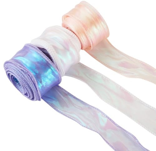 Crafans 3 Rollen schimmerndes durchscheinendes Schleifenband, 40 mm x 9 m, schillerndes Organzaband, glitzerndes Chiffonband, Polycooton-Bänder für Blumensträuße, Dekorationen, Geschenkverpackungen