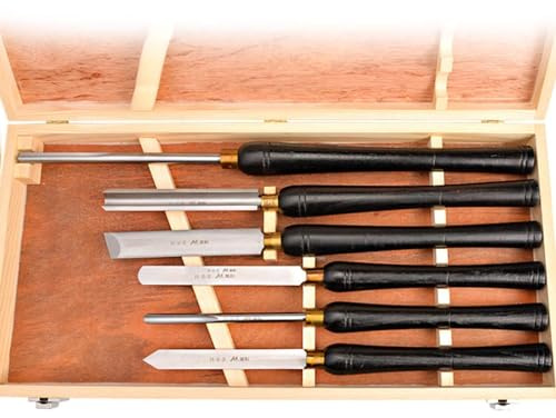 6 Pcs Wood Lathe Chisel Set, Wood Turning Tools Woodworking Wood Chisel Set with Wooden Case,High Speed Steel Gouge Set for Beginners, Hobbyists and Professionals