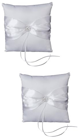 Warmhm 2stücke Ringkissen Für Hochzeiten Mit Wasserdiamanten Und Satinband Weißes Ringträgerkissen Für Zeremonien Und Brautpaare Für Besonderen Tag