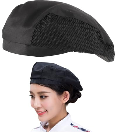 UYRVAPE 2pcs Kochmützen, Kochmütze für Küche Kochen, Chef Hut Verstellbar Catering Service Haarnetz Küche Wiederverwendbare Mesh Dining Beanie Kochhaube Damen Herren,Schwarz