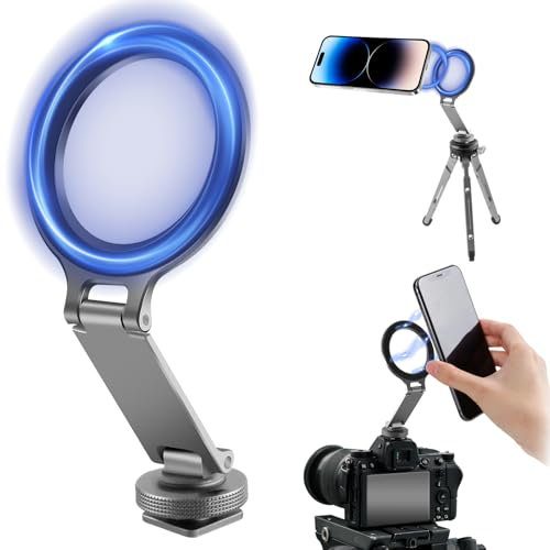 REYGEAK für magsafe Handyhalterung Stativ Handy Adapter Zubehör, iPhone 15/14/13 Halterung mit 2 Kaltschuh und 1/4 Gewinde, 180° drehbare handyhalter stativ für iPhone 15/14/13 und Android-Telefone