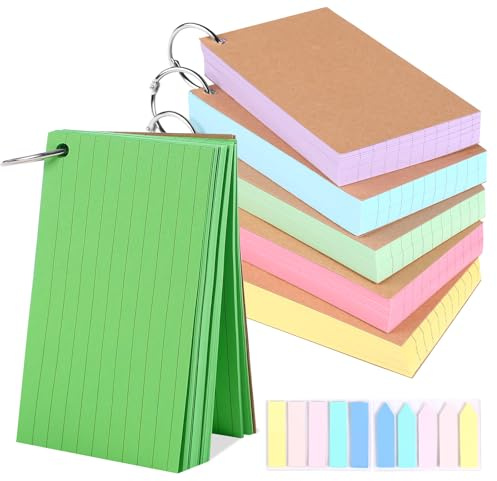VZZNN Karteikarten, 600 Stück, A7, liniert, mit 6 Metallringen, für Büro, Zuhause, Schule, Studium, Essentials, 600 Stück