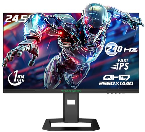 Gaming Monitor para juegos de 24,5 pulgadas, 240 Hz, 1440p, QHD 2560 x 1440p, panel IPS rápido, tiempo de respuesta GTG de 1 ms, sincronización adaptativa, 126 % sRGB HDR, luz azul baja VESA 100 x 100