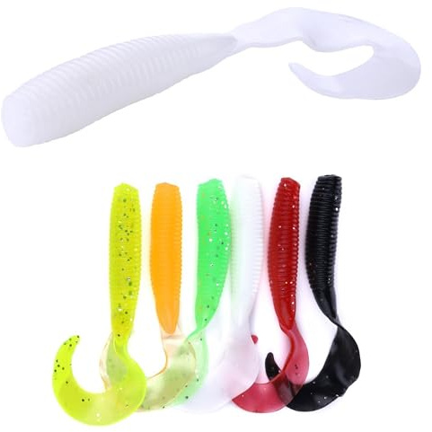 Gummifische Angelköder für Hecht, Zander und Forelle, Twisterschwanz, 5 Stück, 12 cm, 12 g, 6 (Weiss)