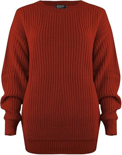 Pretty Attitude Oversized New Ladies Womens Chunky Baggy Jumper Knitted Sweater Thick Top S-XXL 8-22 (UK, Numeric, 16, 18, Regular, Regular, Rust)