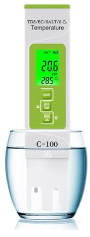 Wassertest 5 In 1 TDS/EC/Salzgehalt/SG/Temperatur Salz Meter Digital Meer Wasser Qualität Tester for schwimmbäder Trinkwasser Aquarium mit hoher Empfindlichkeit(Backlight)