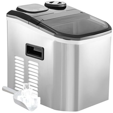 Máquina para hacer cubitos de hielo de encimera, 18 kg/día, 24 cubitos de hielo/ciclo, máquina para hacer hielo portátil con pala y cesta para hielo, para el hogar, la cocina, la oficina y el bar