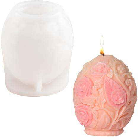 WANDIC 1 Piece Easter Mould Egg Shape Mold Flower Petal Relief Mould Handmade Candle Silicone Mold for Festival Celebration Craft Ornaments Commemorating Jesus and Home Decoration