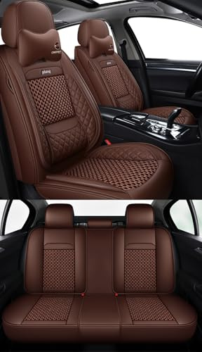 Eunncu Autositzbezüge komplettes Set Universal in Stylish Design | Schonbezüge für Vordersitze und Rückbank | Auto Sitzbezüge Airbag Kompatibel | Premium Wasserdicht Sitzbezug, Braun