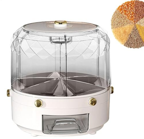 Grain Dispenser - Convenient Storage for Rice, Oats, and Cereal | Large Round Bean Container, Multi-Compartment Food Dispenser, Easy-to-Use Container for Pantry Organization, Rice Dispenser for