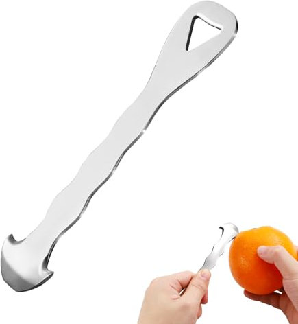Pelador de Naranjas, Cortador de Frutas de Acero Inoxidable Seguro con Orificio para Colgar Herramientas Fáciles de Pelar y Tallar para el Hogar Utensilios de Cocina (Plata)