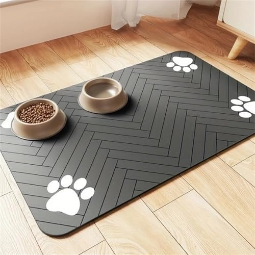 FANSU Pfeilmuster Napfunterlage Hund Saugfähig Schnelltrocknende, Waschbar rutschfest Futtermatte, Universell Futtermatte Hund Futterunterlage Katze, für Hunde & Katzen (Dunkelgrau,50x60cm)