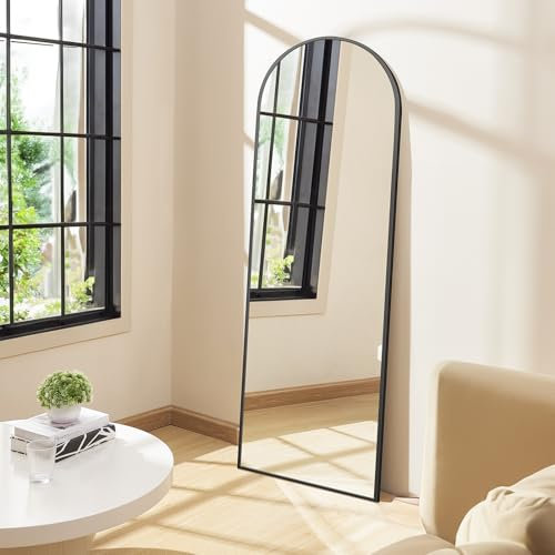 NARCISSUS Bogenförmiger Ganzkörperspiegel,163x53 Bodenspiegel,stehend,hängend Wand gelehnt, freistehender Ganzkörperspiegel,wandmontierter Spiegel mit dünnem Aluminiumrahmen(Schwarz)