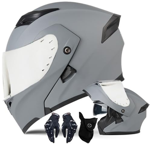 Motorradhelm Vollvisierhelm Klapphelm mit Doppelter Sonnenblende, Motorrad Männer Frauen Modularer Helm für Erwachsene Moped Street Scooter Bike Cruiser, ECE Approved 57-64cm