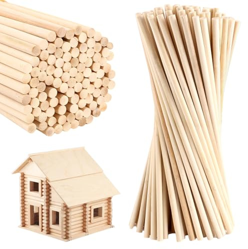 DAJAVE 100 Stück Holzstäbe zum Basteln 30cm x 8mm Zuckerwatte Stäbe, Holzleisten Lang Rundholz Natur Holzstab Bastelholz für Modellbau DIY Handwerk und Deko