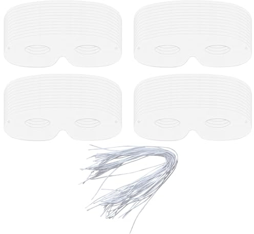 Hsrag Lot de 40 demi-masques en papier découpé pour décorer soi-même - Blanc - Pour fête, Halloween, bal masqué