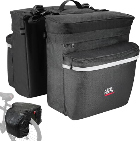 KEMIMOTO Bike Pannier Bag, 34L Waterproof Bicycle Saddle Bag with Rain Cover, Bicycle Double Rear Seat Rack Pouch for Cycling Traveling Commuter Shopping