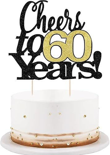 60th birthday decorations, 60th cake topper, personalised birthday toppers, VGRDTW Cheers to 60 Years Cake Topper Gold 60 Number Sign for 60th Birthday Party Decorations