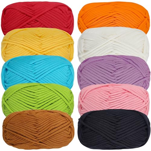 SIMEIQI 10x50g Cotton Nylon Blend Yarn Kit for Crochet Knitting E | oft & durable blend for hand DIY bags, baskets, dolls, cushions. Easy-to-see stitches for beginners. 10 vibrant colors