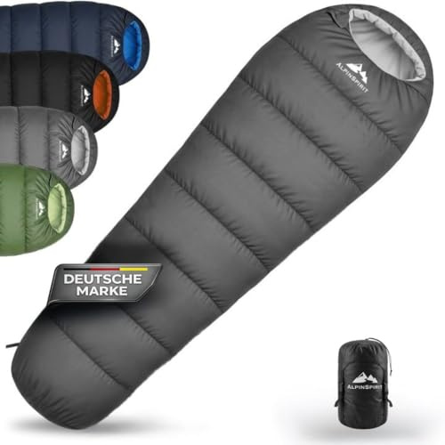 AlpinSpirit Schlafsack [20x30cm Packamaß] 3 Jahreszeiten Sommer & Winter, kleines Packmaß, Komfort, 210x75 cm, leicht & kompakt für Outdoor, Camping, Hiking & Festival, Mumienschlafsack, Ultraleicht