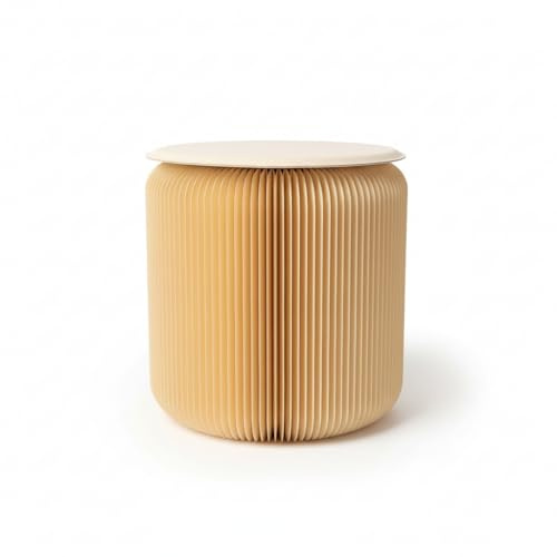 Lyveo Papierhocker Klapphocker faltbar aus Papier Ø 36x42cm Klappstuhl Hocker klappbar | moderner Beistelltisch rund Barhocker Tritthocker Klavierhocker Holzhocker für Camping Campingstuhl - Beige