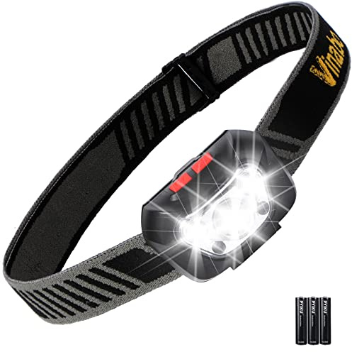 Vinabo Lampe Frontale LED 500LM, Ultra Puissante, 6 Modes, 30° Réglable, IPX4 Imperméable, Lampe Torche pour Camping, Pêche, Cyclisme, Course, Lecture, Fonctionne avec 3 Piles