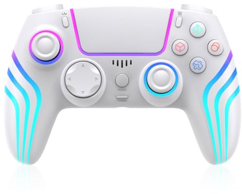 RGB Wireless Controller for PlayStation 5 Bluetooth Replacement Gamepad for PS-5/ Windows PC Rechargeable Motion Sensor Game Joystick Double Vibration Remote Joypad with 1500mAh Battery,Turbo (White)