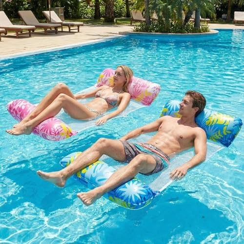 Touosy 2 Stück Premium Luftmatratze Pool, 4-in-1 Aufblasbare Wasser Hängematte Schwimmmatratze, Hochwertiges Pool Zubehör für Erwachsene Faltbare Luftmatratze Wasser für Strand