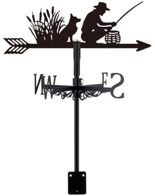 SUPERDANT Girouette Métal Pêcheur et Chien Noir Indicateur Direction Vent Mesure Girouette de Jardin Exterieur Ferme Grange Décoration